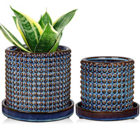 Blue Hobnail Planter Pots (Set of 2)