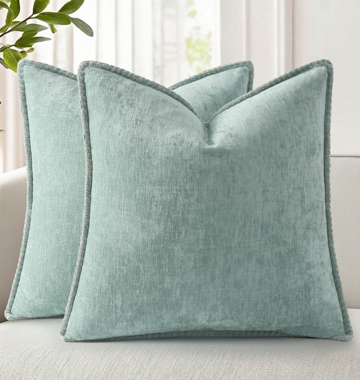 Aqua Chenille Throw Pillow Cover (Set of 2)