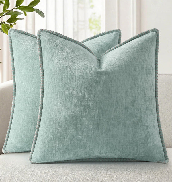 Aqua Chenille Throw Pillow Cover (Set of 2)