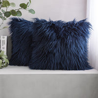 Navy Faux Fur Pillow Cover (Set of 2)