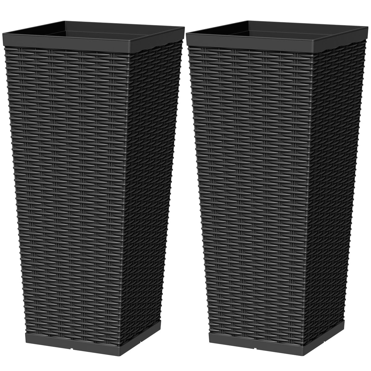 Black Rattan Planters (2) (Set of 2)