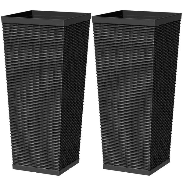 Black Rattan Planters (2) (Set of 2)
