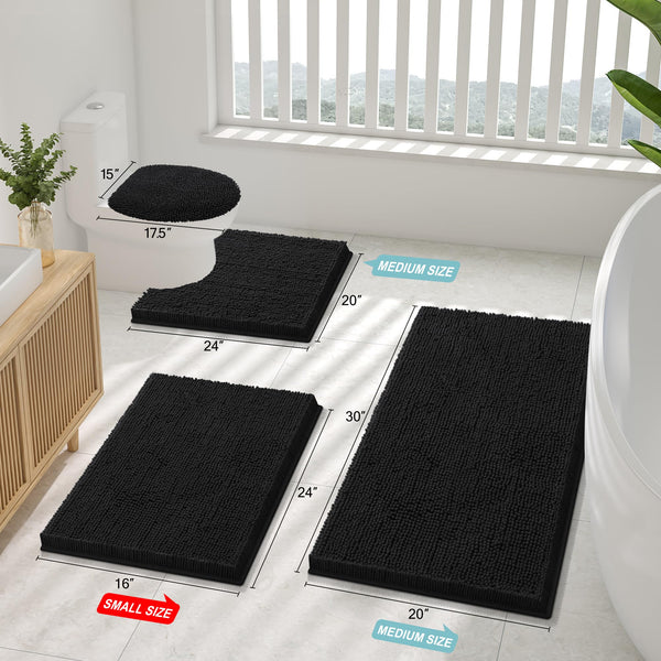 Black Chenille Bath Rug (Set of 2)