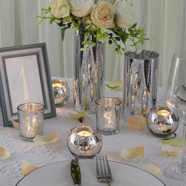 Silver Mercury Glass Votives (Set of 24)