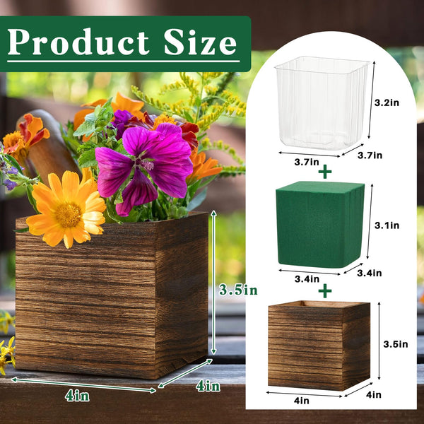 Brown Wood Cube Planters (Set of 12)