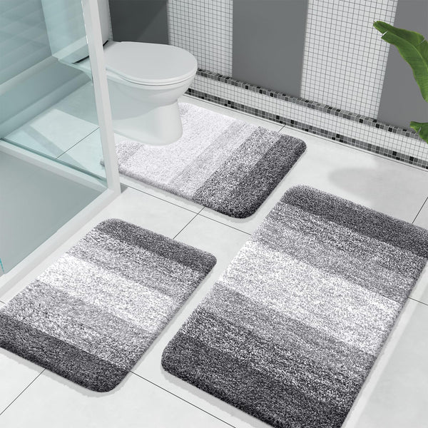 Grey Microfiber Bath Mat (Set of 3)