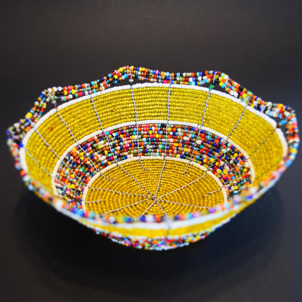 Yellow Beaded Wire Bowl