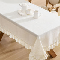 Taupe Ruffled Linen Tablecloth