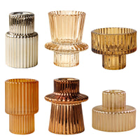 Gold Ribbed Glass Candlesticks (Set of 6)