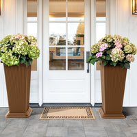 Brown Ribbed Planters (Set of 2)