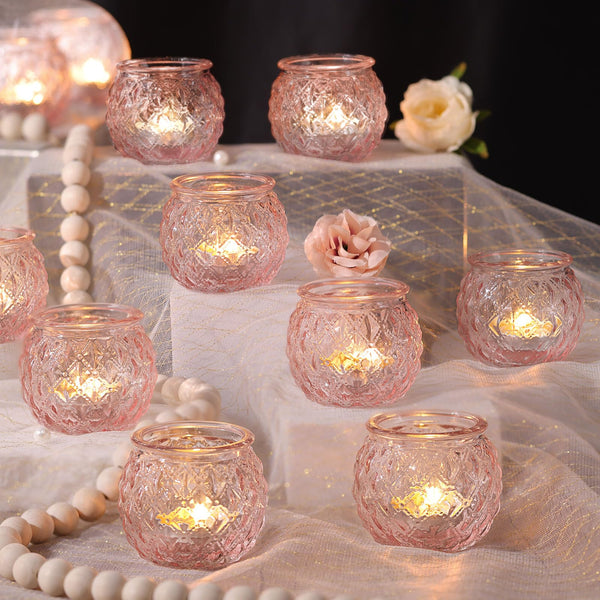Pink Round Glass Votives (Set of 12)