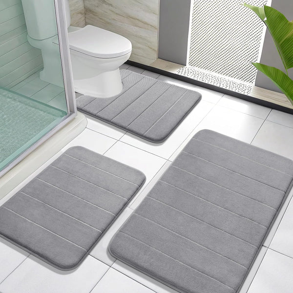 Grey Memory Foam Bath Mat (Set of 3)