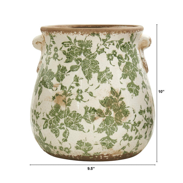 Green Ceramic Scroll Planter