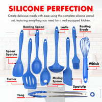 Blue Silicone Kitchen Tools (Set of 9)