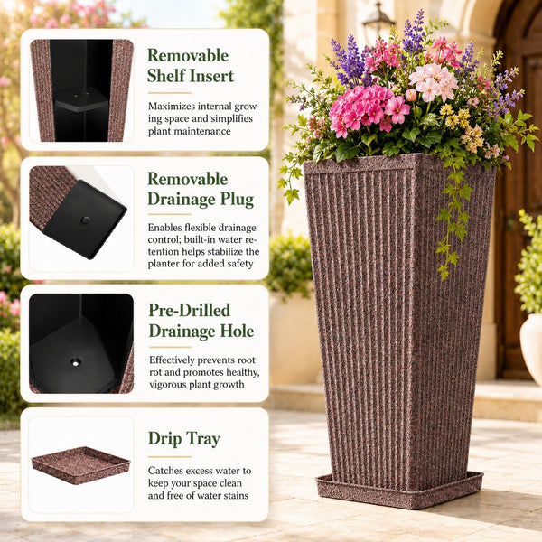 Brown Fluted Square Planters (Set of 2)