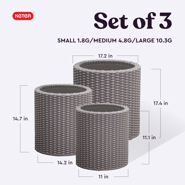 Taupe Rattan Planters (Set of 3)