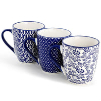 Blue & White Stoneware Mugs (Set of 6)