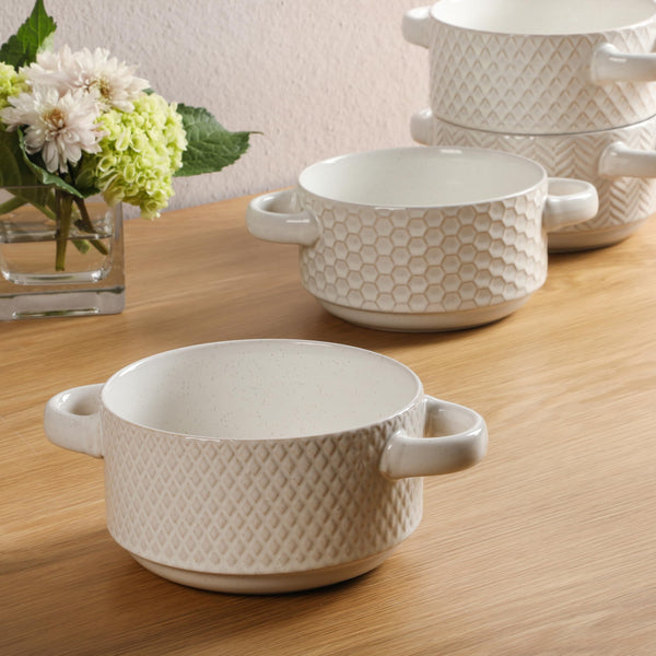 White Handled Soup Bowls (Set of 4)