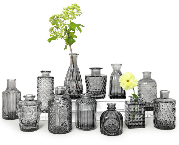 Black Glass Bud Vases (Set of 12)
