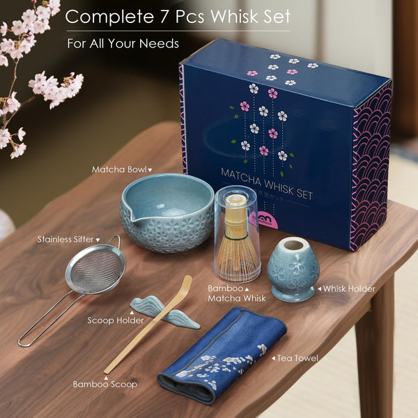 Sakura Blue Matcha Whisk Set (Set of 7)