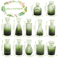 Green Glass Bud Vases (Set of 12)