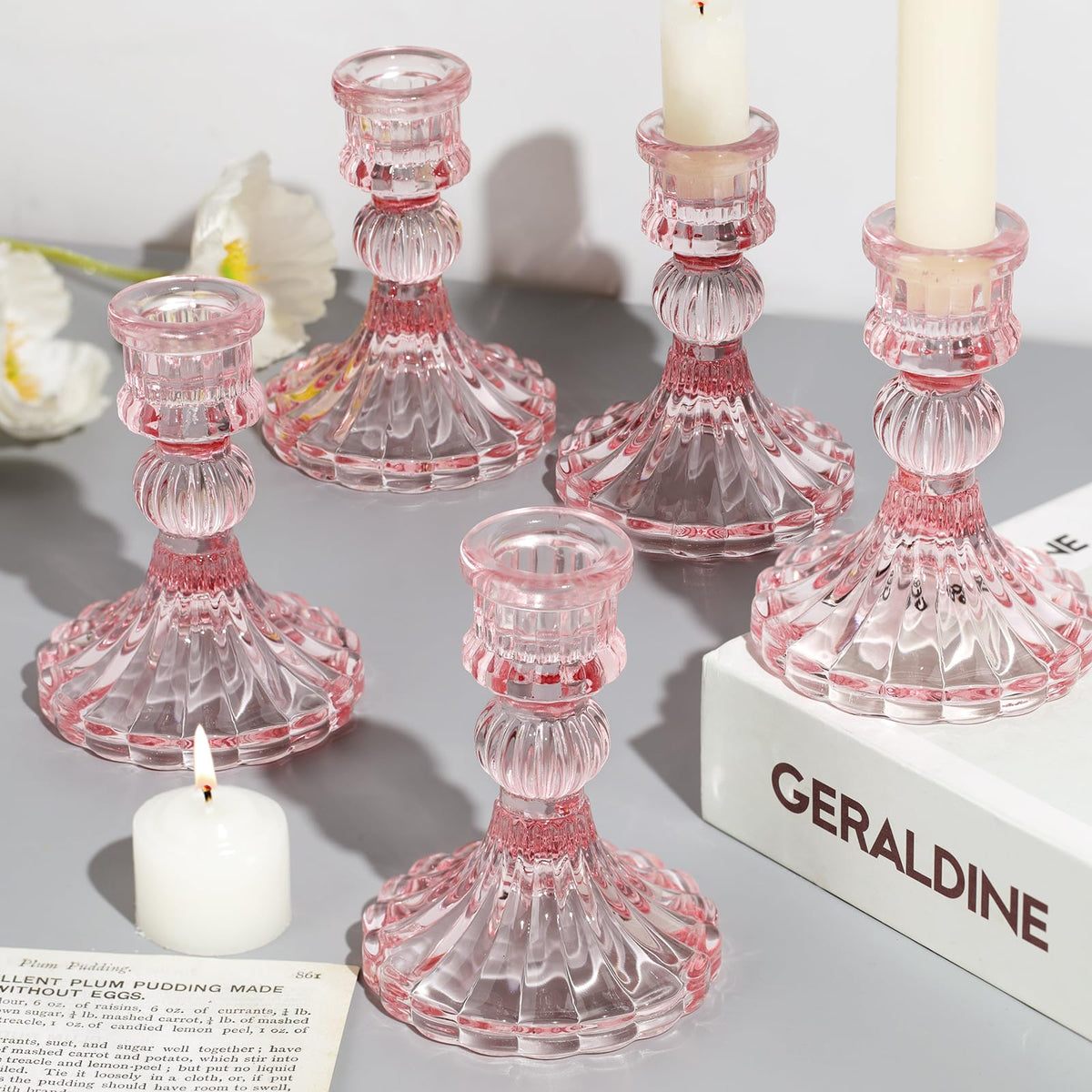 Pink Taper Candlestick Holders (Set of 12)