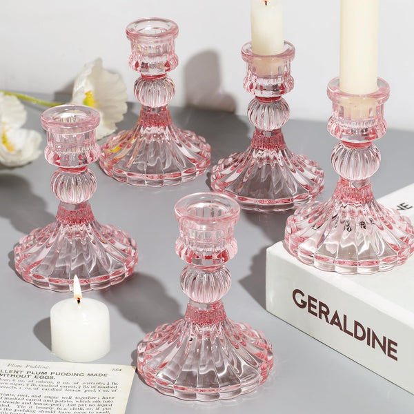 Pink Taper Candlestick Holders (Set of 12)