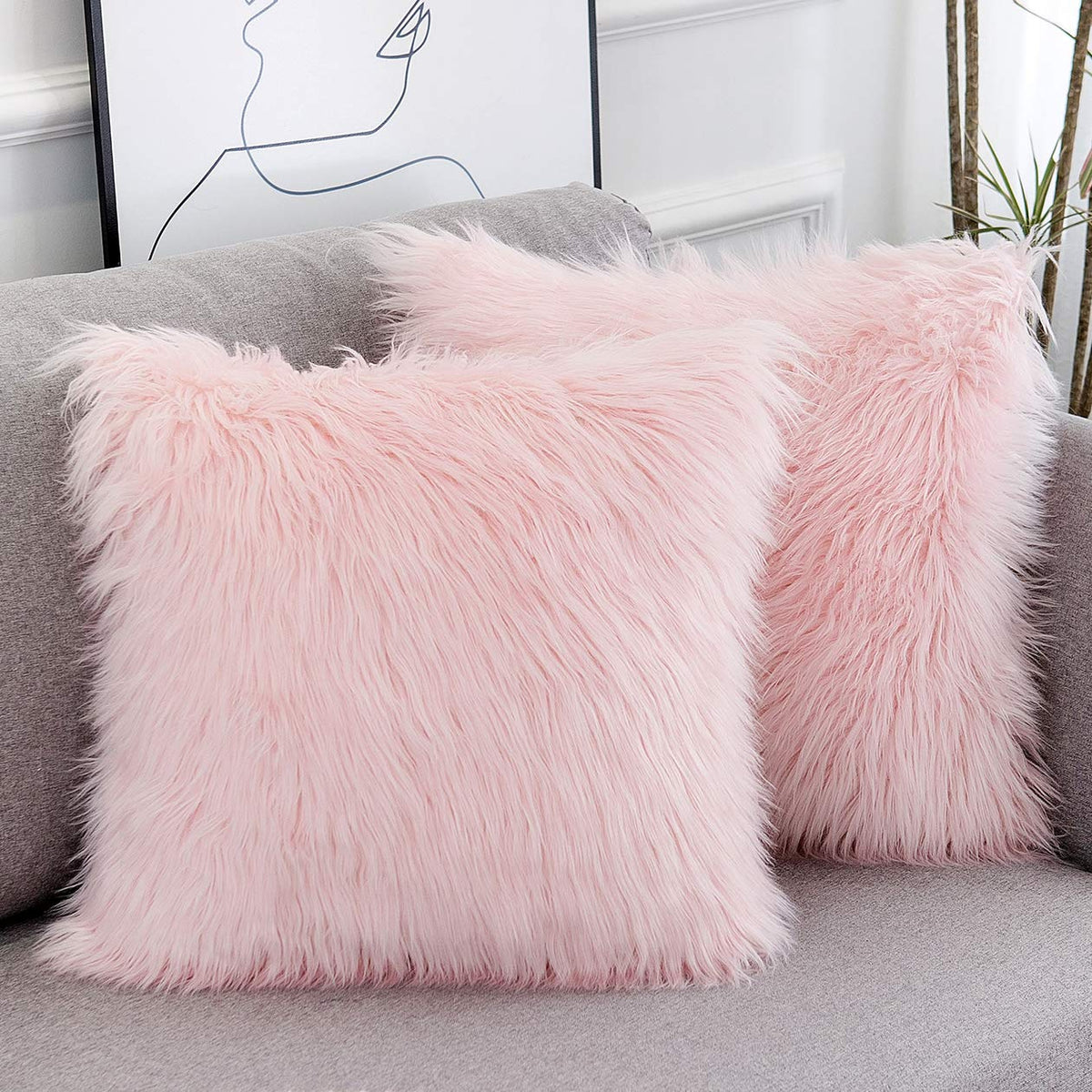 Blush Faux Fur Pillow Cover (Set of 2)