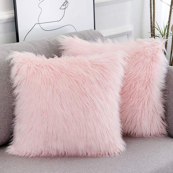 Blush Faux Fur Pillow Cover (Set of 2)