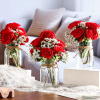 Red Mason Jar Bouquets (Set of 12)