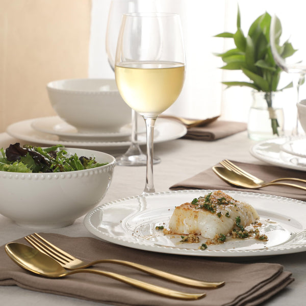 White Beaded Rim Dinnerware (Set of 12)