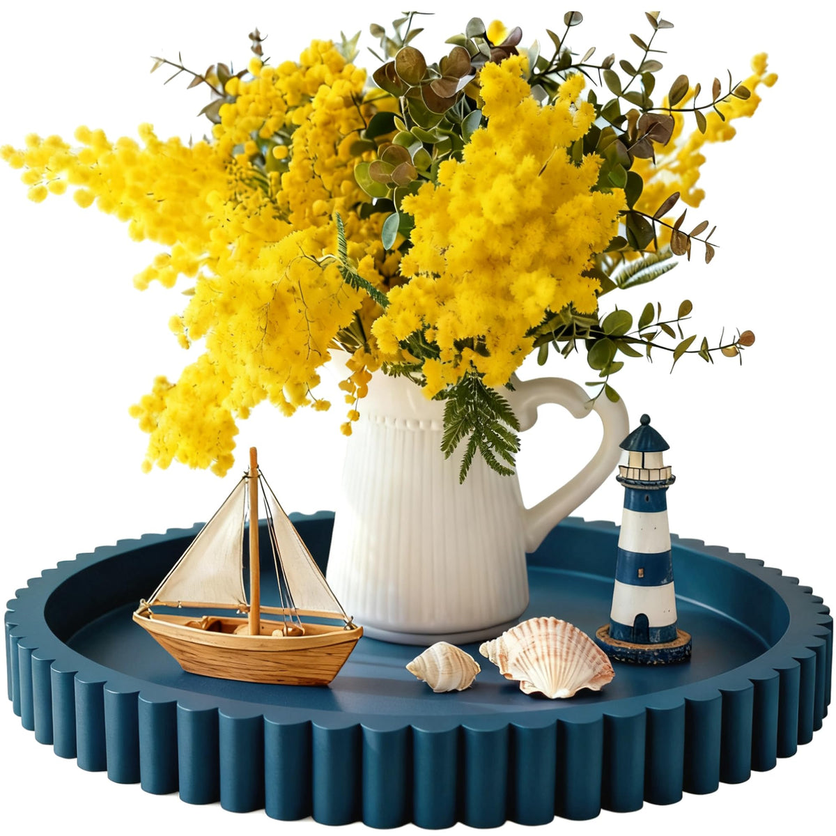 Blue Wooden Round Tray