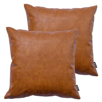 Cognac Faux Leather Pillow Cover (Set of 2)