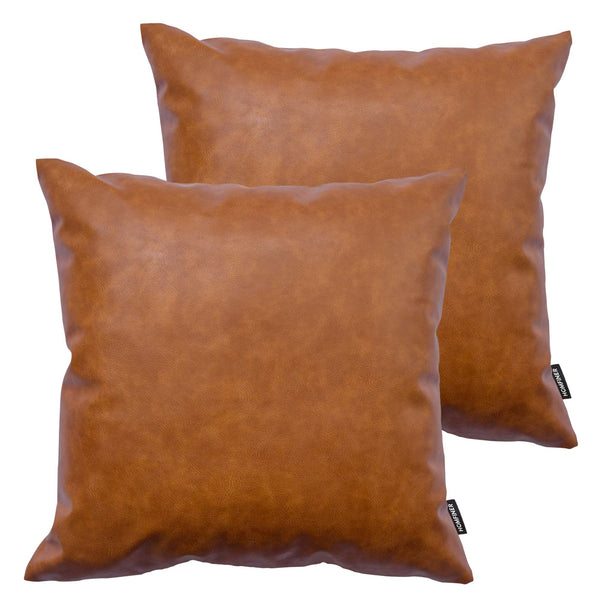 Cognac Faux Leather Pillow Cover (Set of 2)
