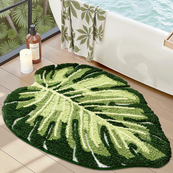 Green Monstera Bath Mat