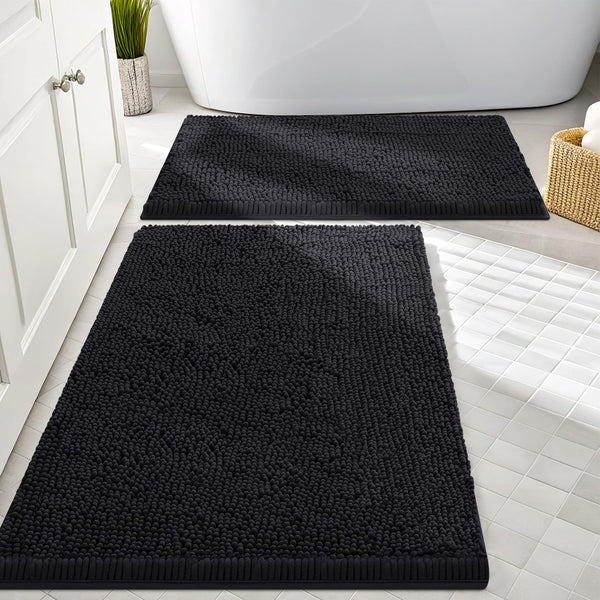 Black Chenille Bath Rug (Set of 2)