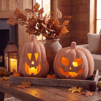 Orange Terracotta Pumpkin Lanterns (Set of 2)