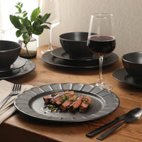 Black Embossed Stoneware Set (Set of 12)