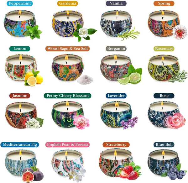 Scented Tin Candles (Set of 16)
