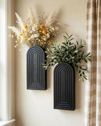 Black Wooden Wall Vases (Set of 2)