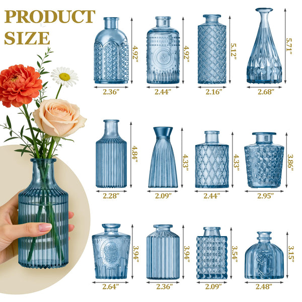 Blue Glass Bud Vases (Set of 12)
