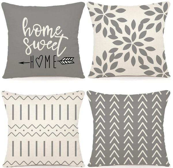 Gray Geometric Pillow Cover (Set of 4)