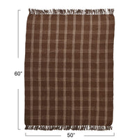 Brown Plaid Fringed Throw