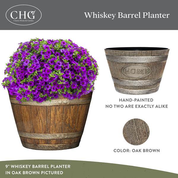 Oak Brown Whiskey Barrel Planter