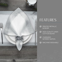 White & Silver Linen Napkins (Set of 4)