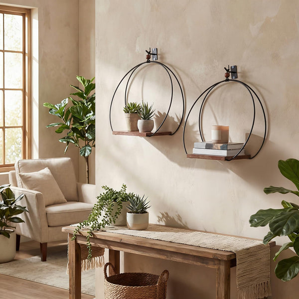 Black Round Wall Candle Sconces (Set of 2)