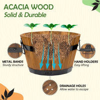 Light Brown Wood Barrel Planters (Set of 3)