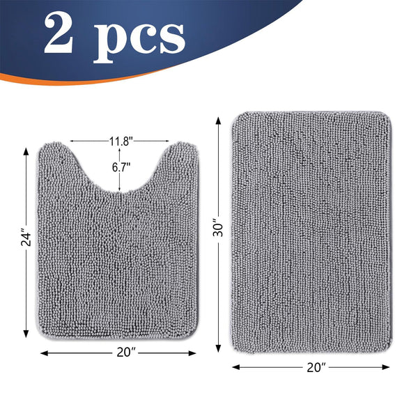 Grey Chenille Bath Mat (Set of 2)