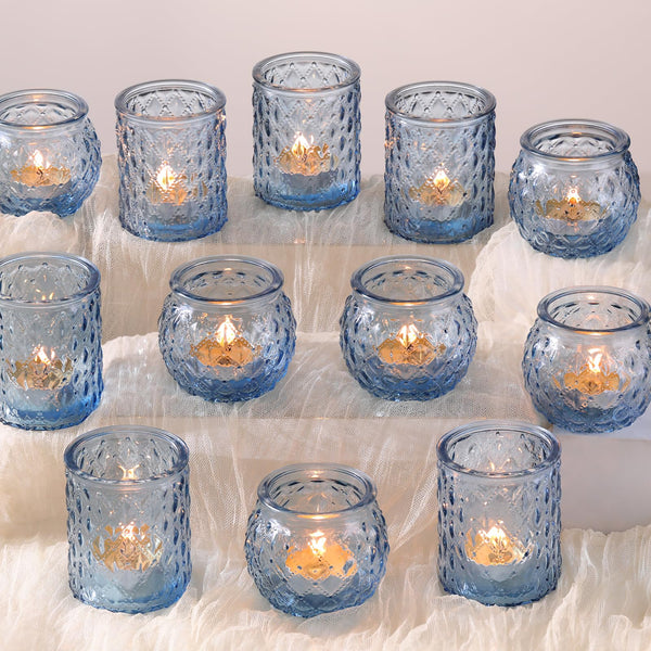 Blue Glass Votive Holders (Set of 12)