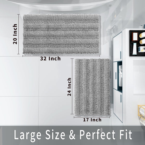 Plush Grey Chenille Bath Mat (Set of 2)